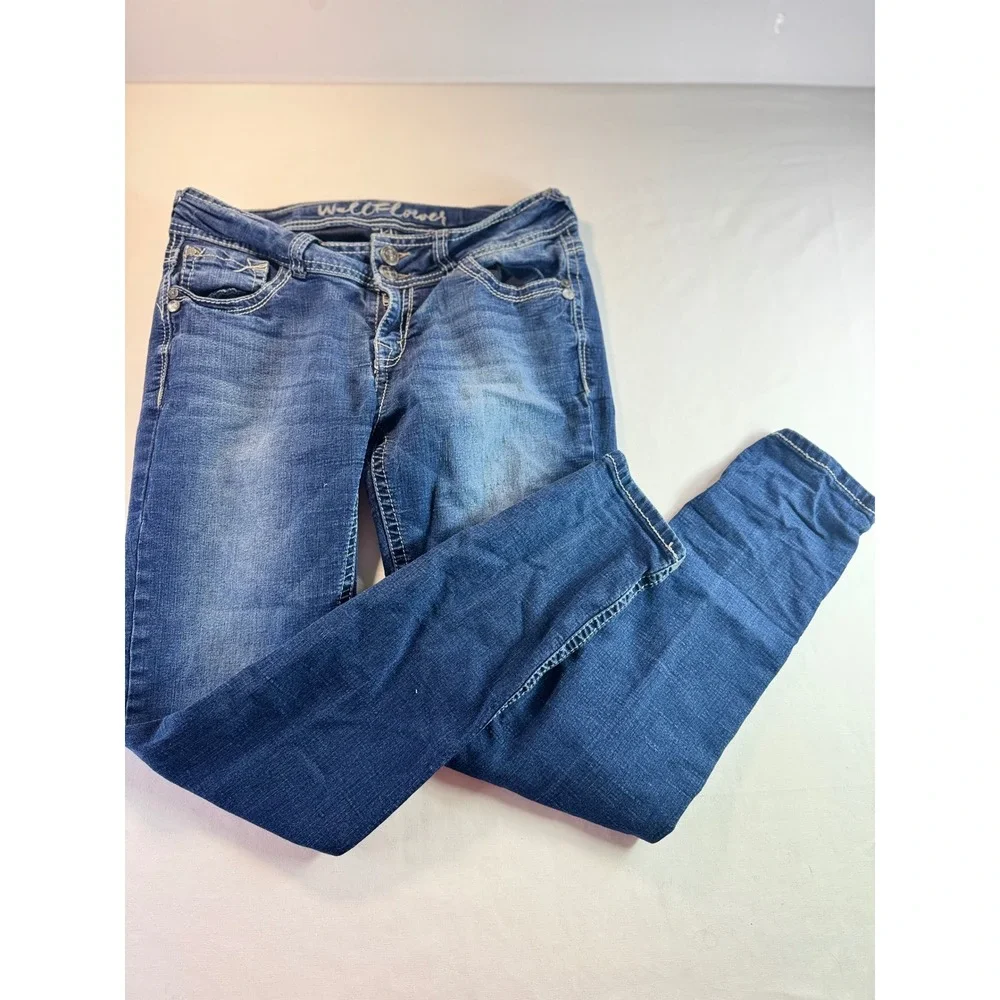 WallFlower Skinny Jeans Womens 11/12 Dark Wash Embroidered Pockets Denim Pants‎